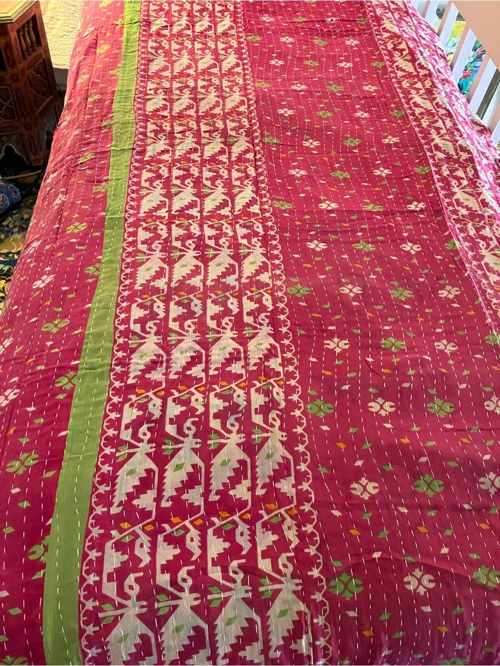 Purple Floral-Print Kantha Bed Table